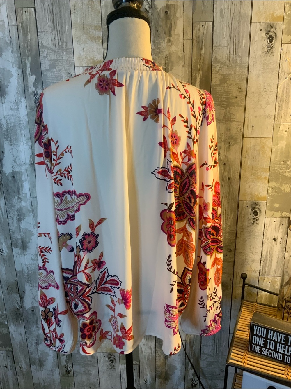 LOFT White Blouse with Pink Floral Print - Picture 4 of 5
